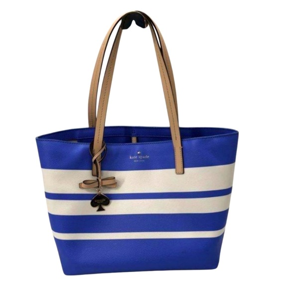 Kate Spade Blue and White Striped Tote Bag * Small Pen Marks - Picture 9 of 16